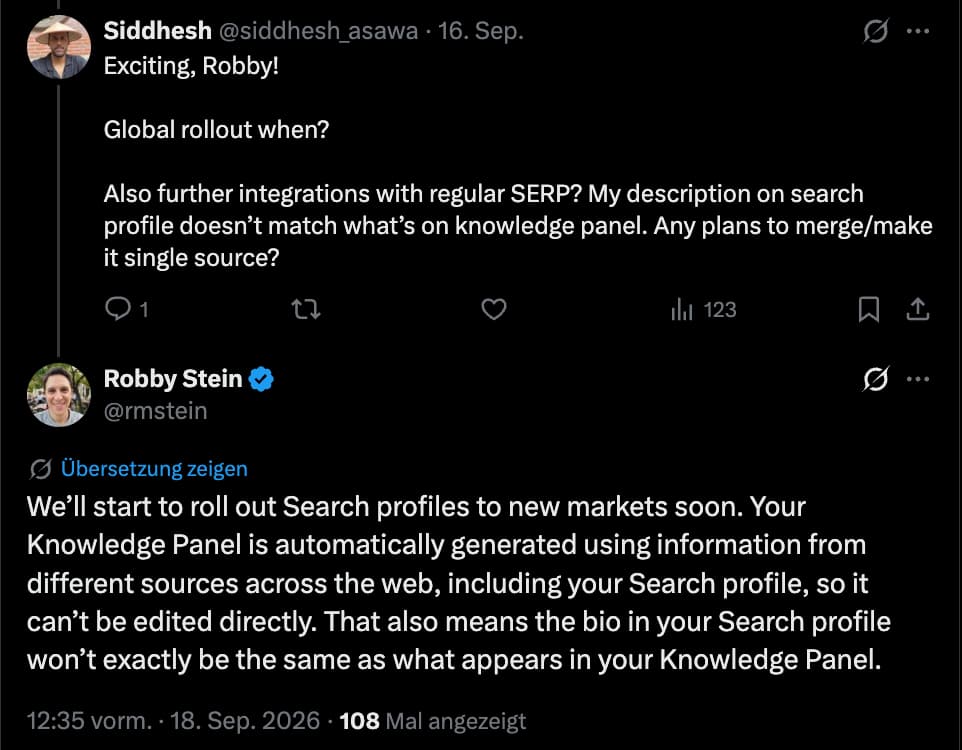 Google: Angaben im Knowledge Panel können vom Search Profile abweichen