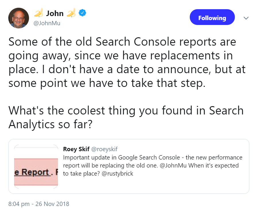 Google: Ankündigung des Ersatzes des alten Suchanalyseberichts in der Search Console