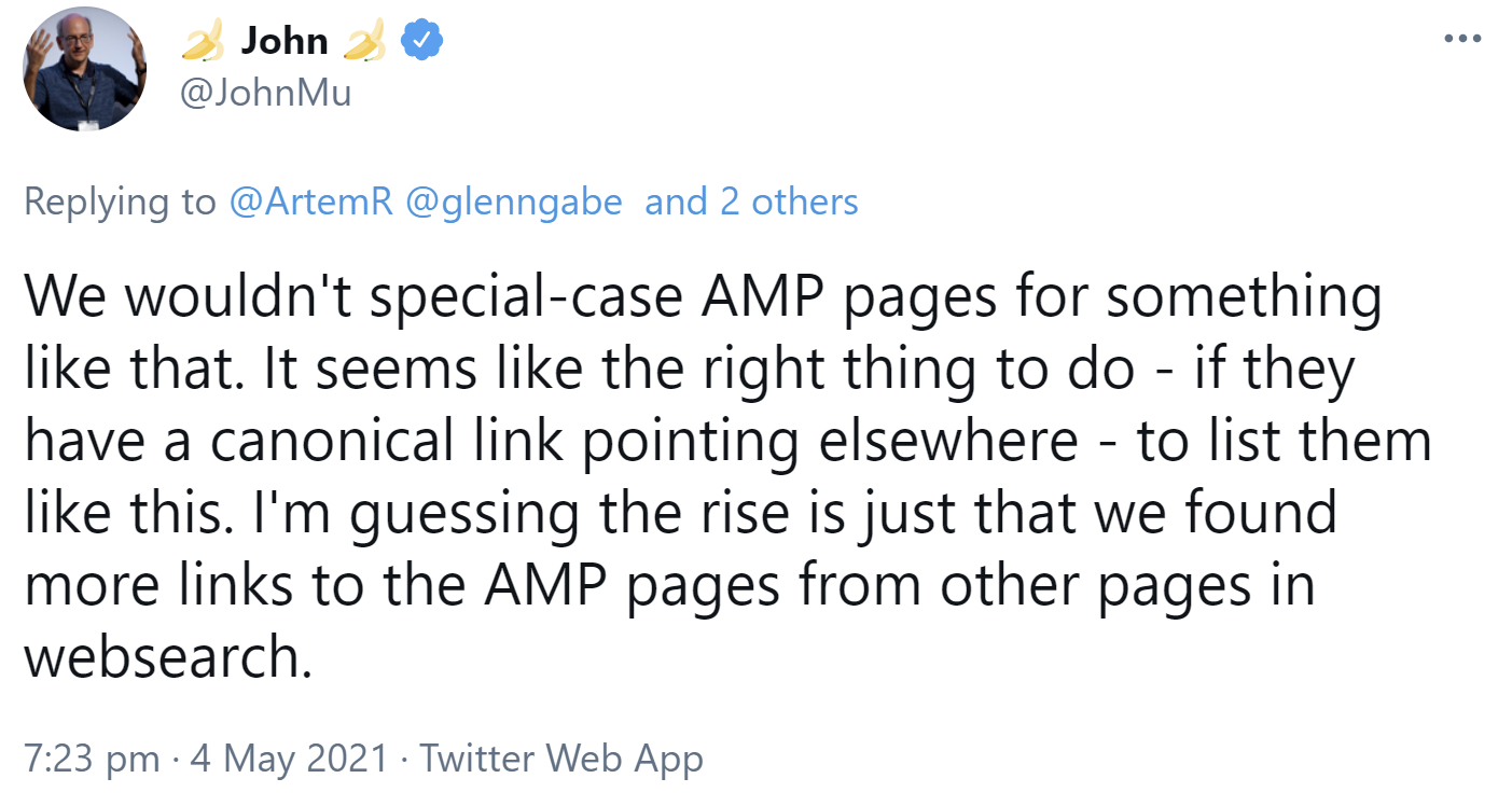 Google: Auch AMP-Seiten können im Bericht für ausgeschlossene URLs wegen Canonical-Link erscheinen