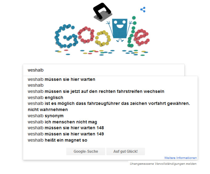 Google Autocomplete: Beispiel für 'Weshalb...'