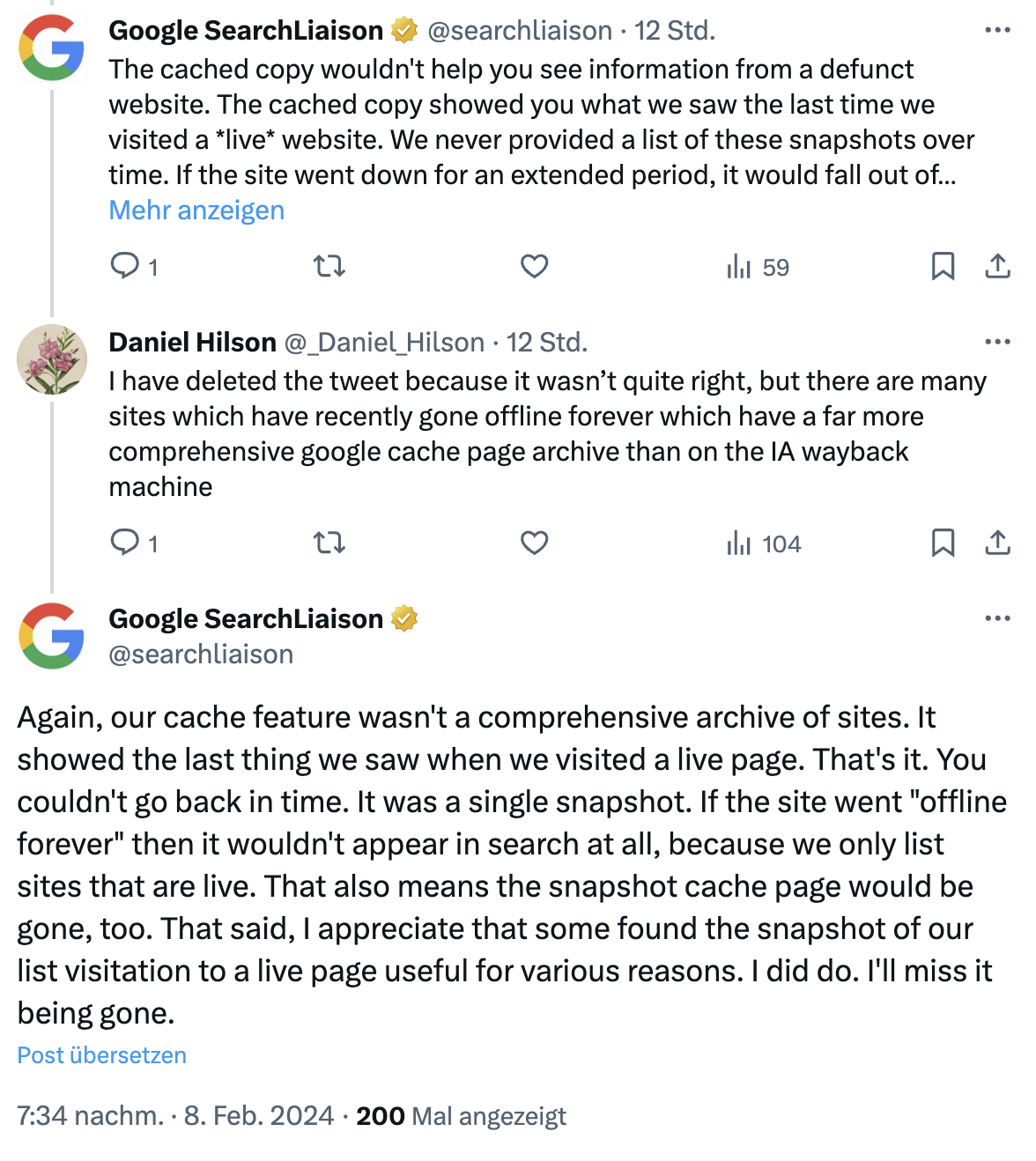 Google: Cache-Funktion war kein Website-Archiv