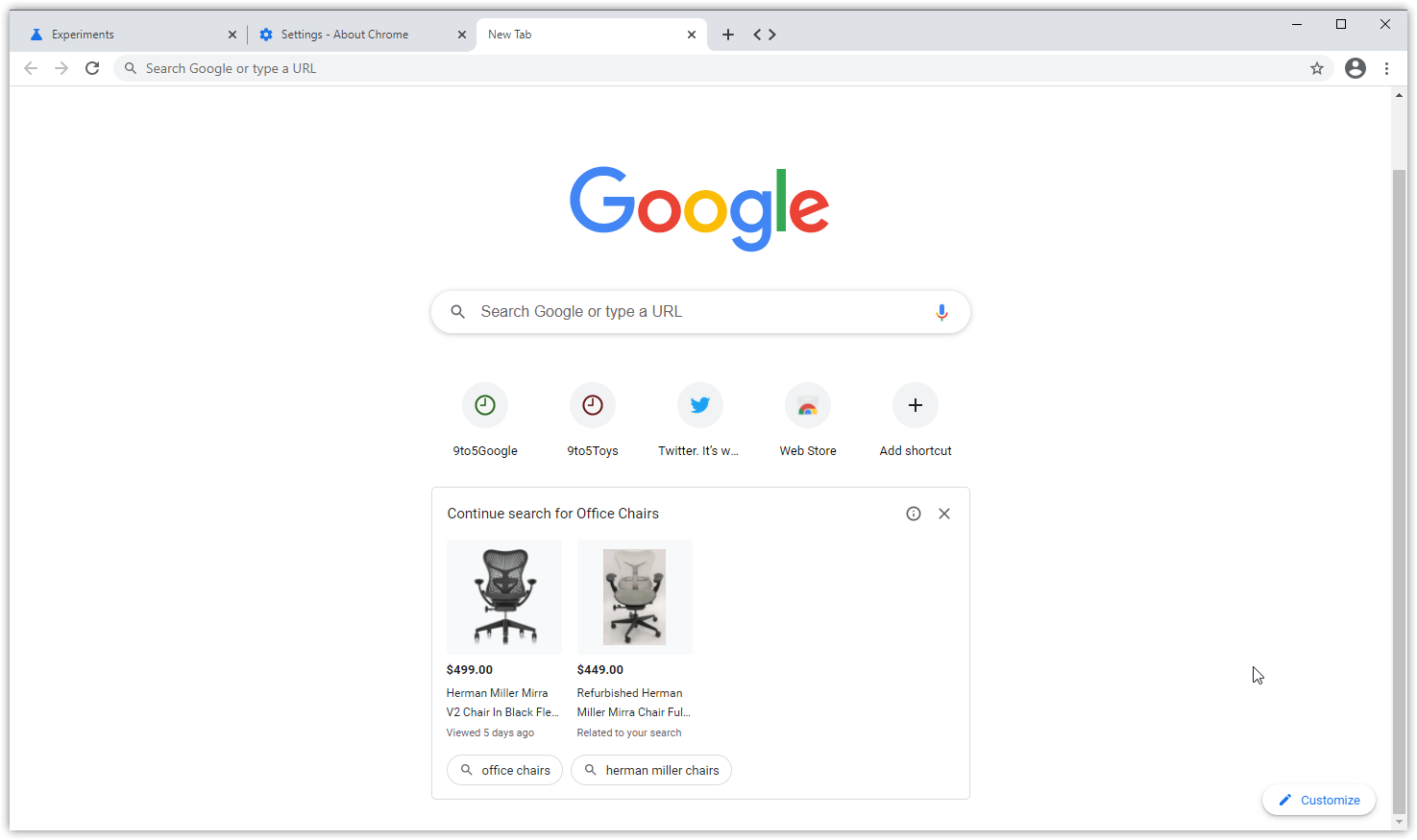 Google Chrome: Shopping-Ergebnisse auf New Tab-Seite