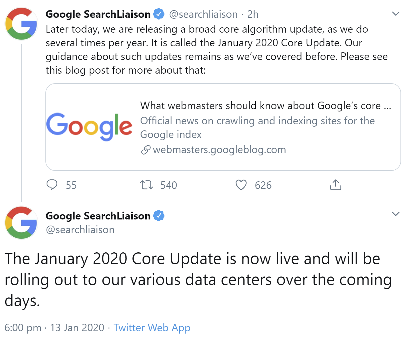Google rollte Core-Update von Januar 2020 aus