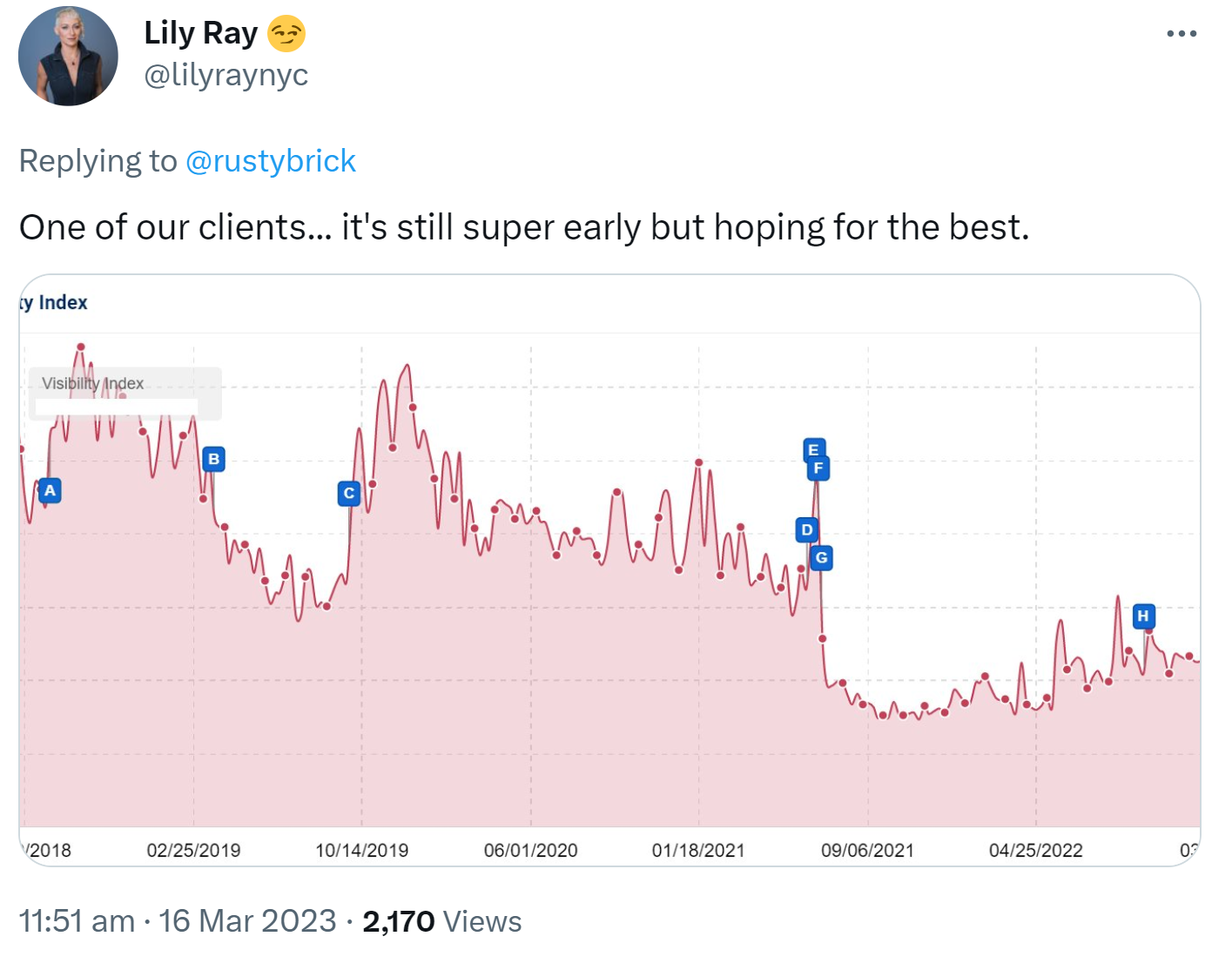 Google Core Update vom März: Beispiel einer betroffenen Website - Lilly Ray auf Twitter