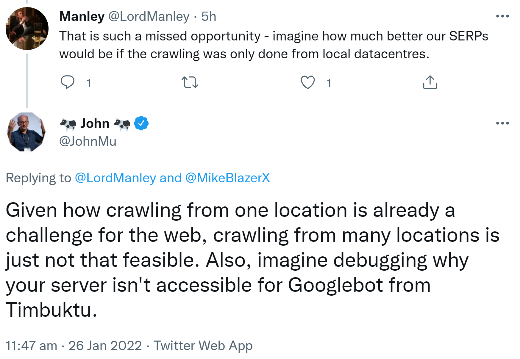 Google: 'Crawlen aus mehreren Ländern ist nicht machbar.'