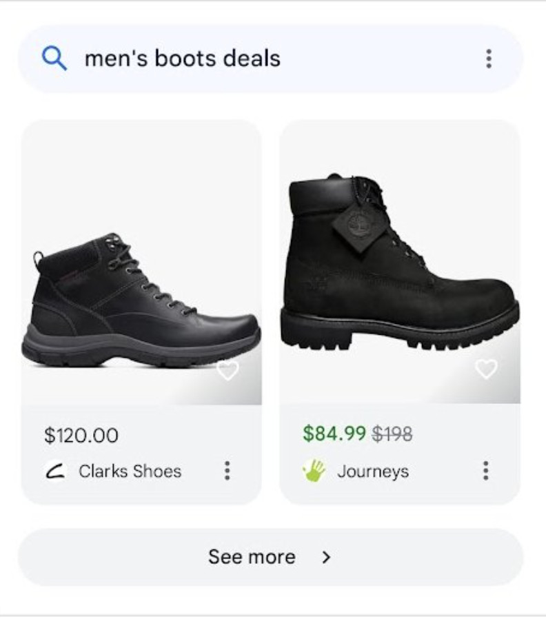 Shop Deals in Google Discover: Schuhe mit Preisnachlass