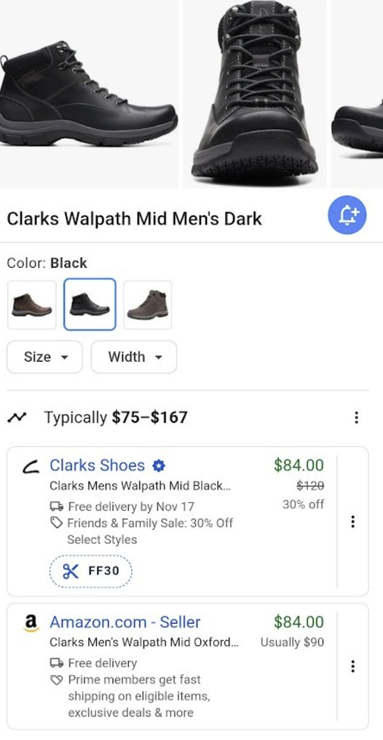 Shop Deals in Google Discover: Schuhe mit Preisnachlass