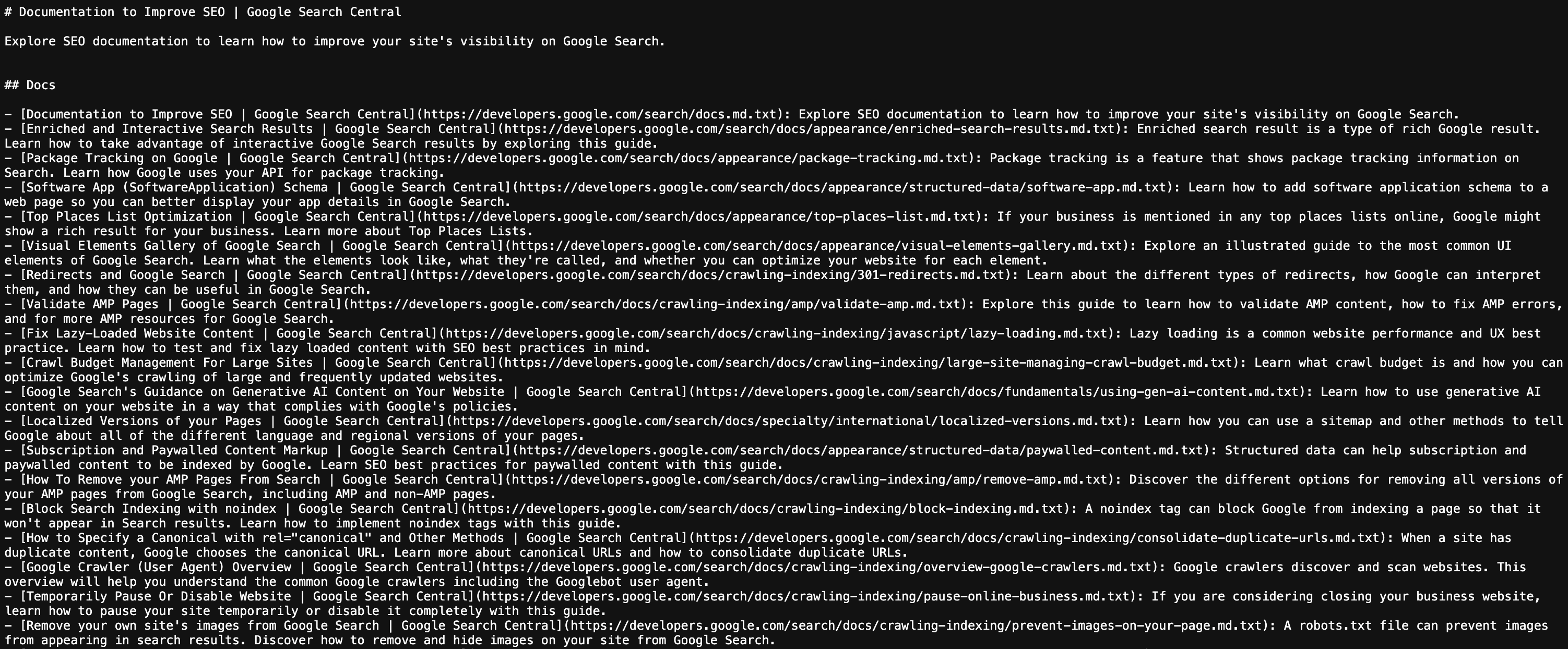 Google Developer Docs Portal: LLMS.txt