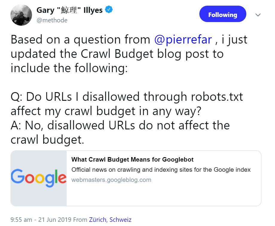 Google: Disallow-URLs in der robots.txt haben keine Auswirkungen auf das Crawl-Budget