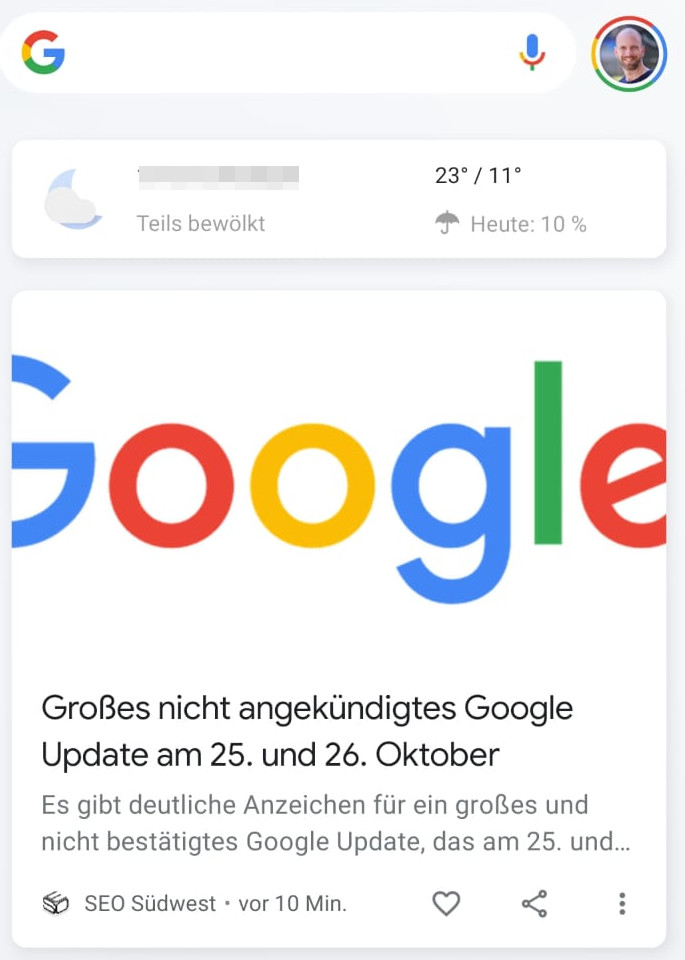 Google Discover: aktueller Beitrag (Beispiel)