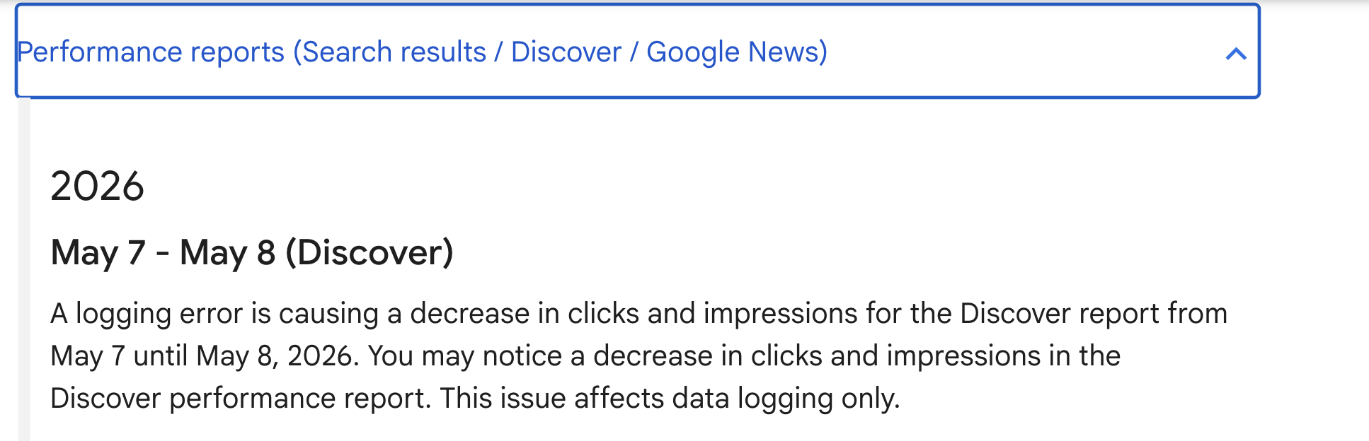 Google Discover: Logging-Probleme können zu weniger Impressionen und Klicks in der GSC führen