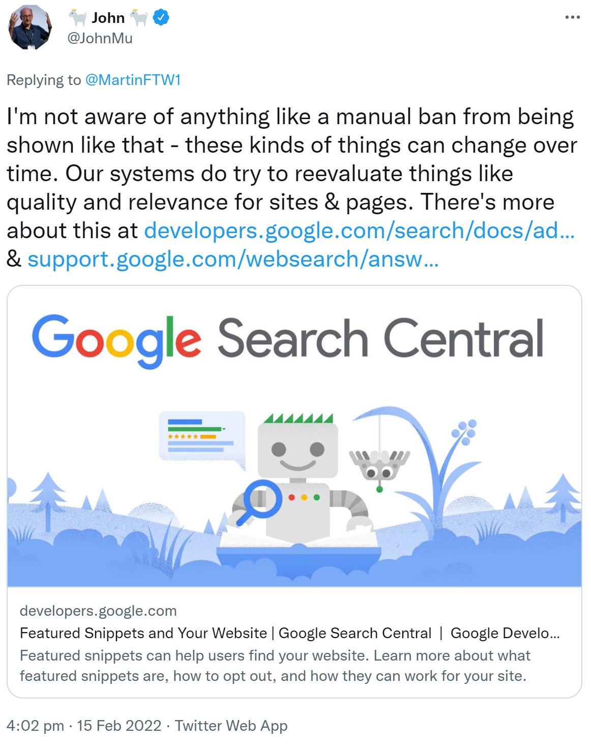 Google: kein manueller Ausschluss von Websites für Featured Snippets