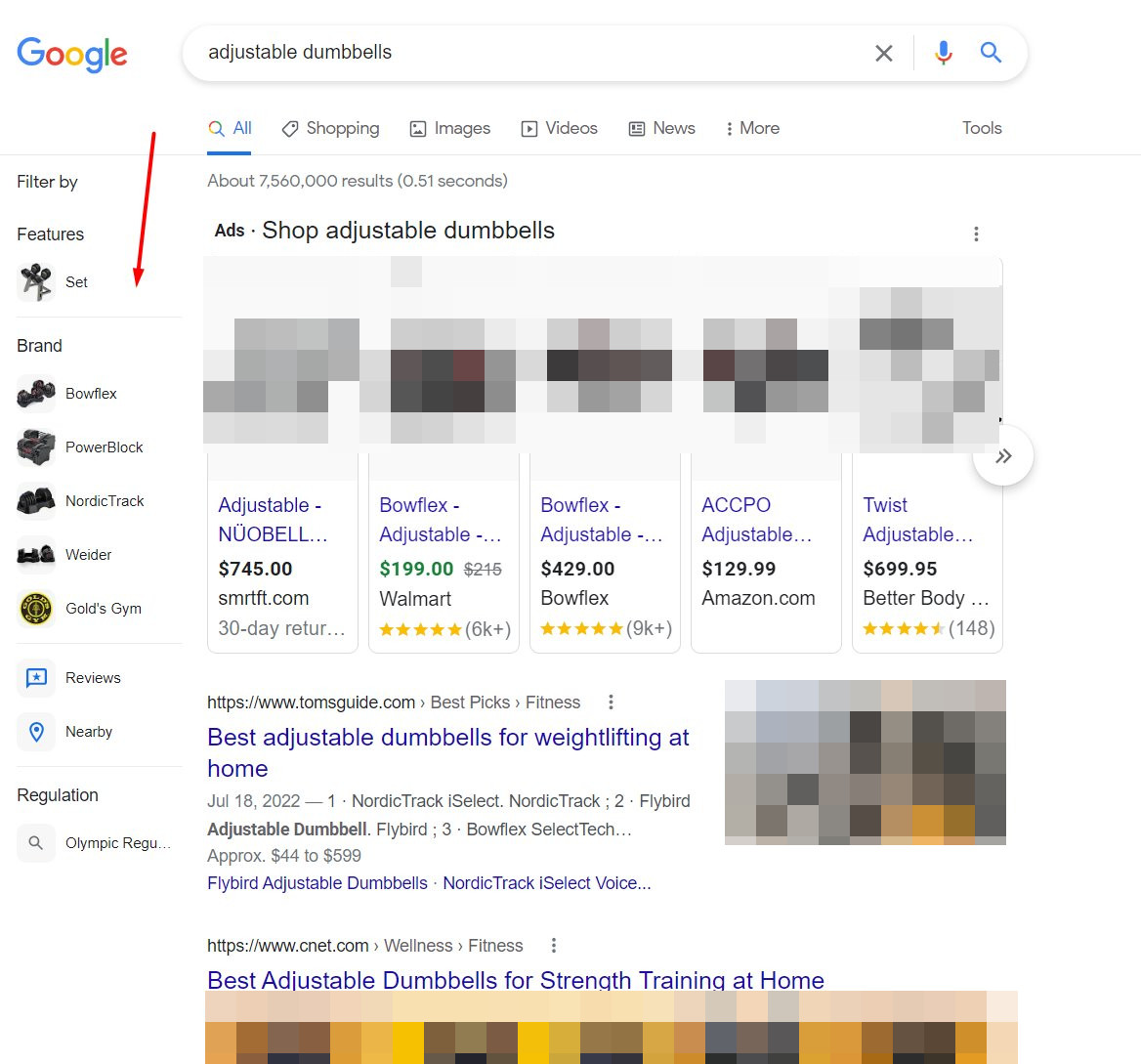 Google: facettierte Suche mit 'Reviews'