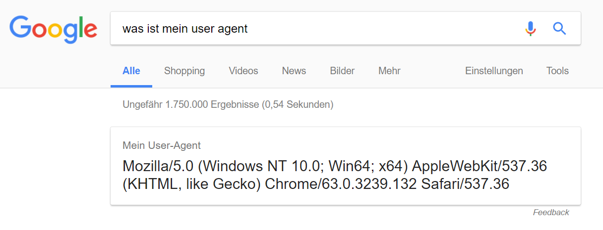 Google: Featured Snippet mit User Agent für Google Chrome