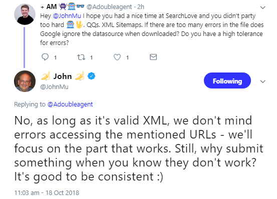 Google: Viele URL-Fehler führen nicht zum Ignorieren einer XML-Sitemap