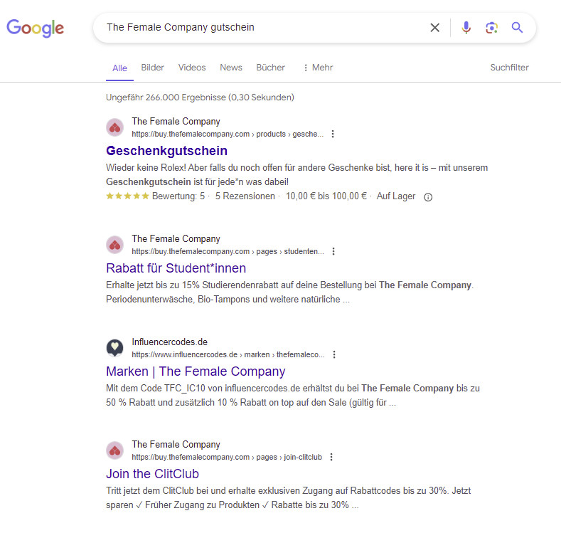 Google: Erstes Suchergebnis mit Fettschrift für den Title Link