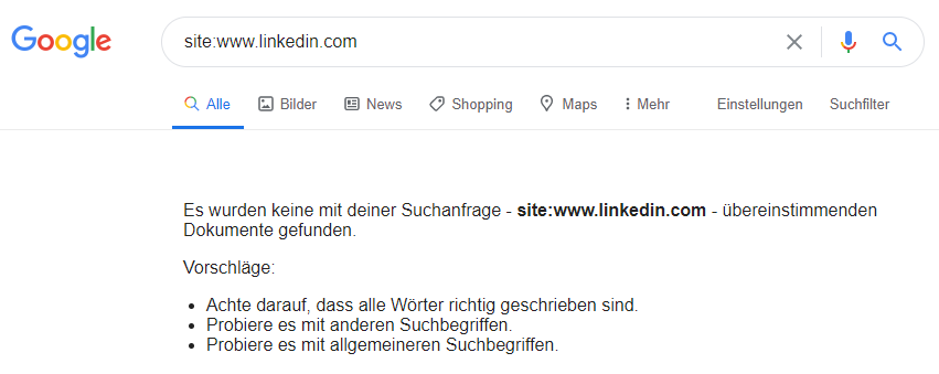 Google hat www.linkedin.com deindexiert