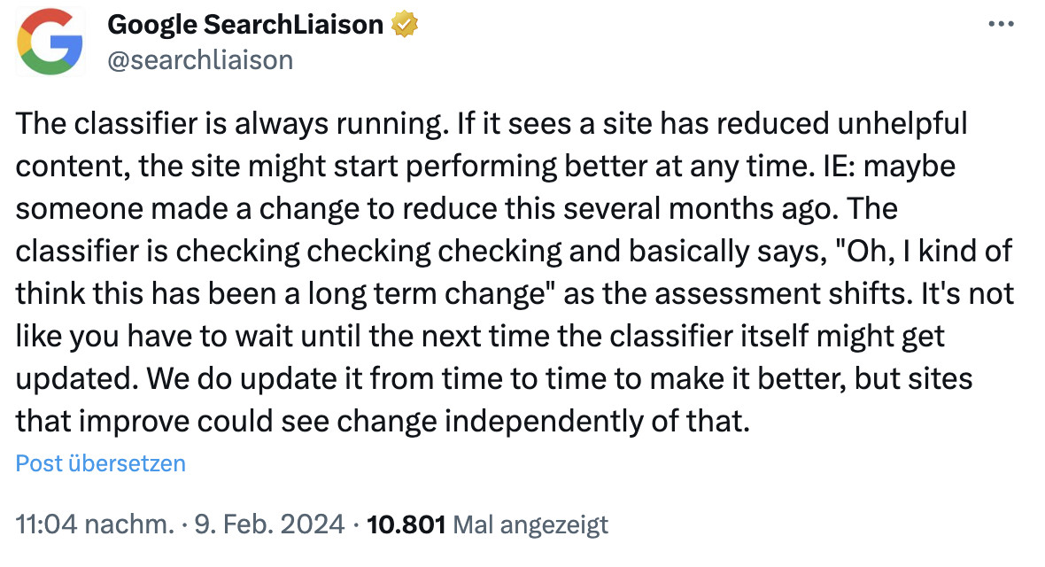 Google: Websites müssen für Erholung nicht bis zum nächsten Helpful Content Update waren