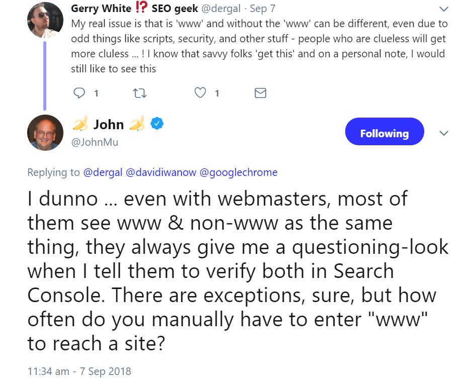 Johannes Müller sieht kein Problem mit abgeschnittenen URLs ohne www