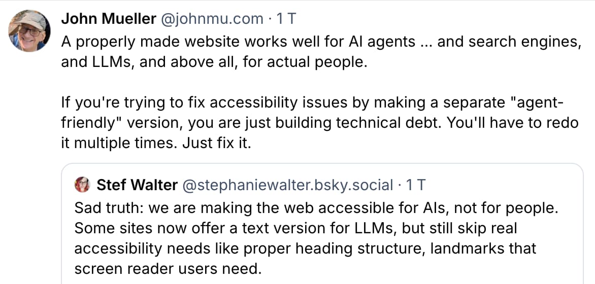 John Müller gegen separate Website für KI-Agenten
