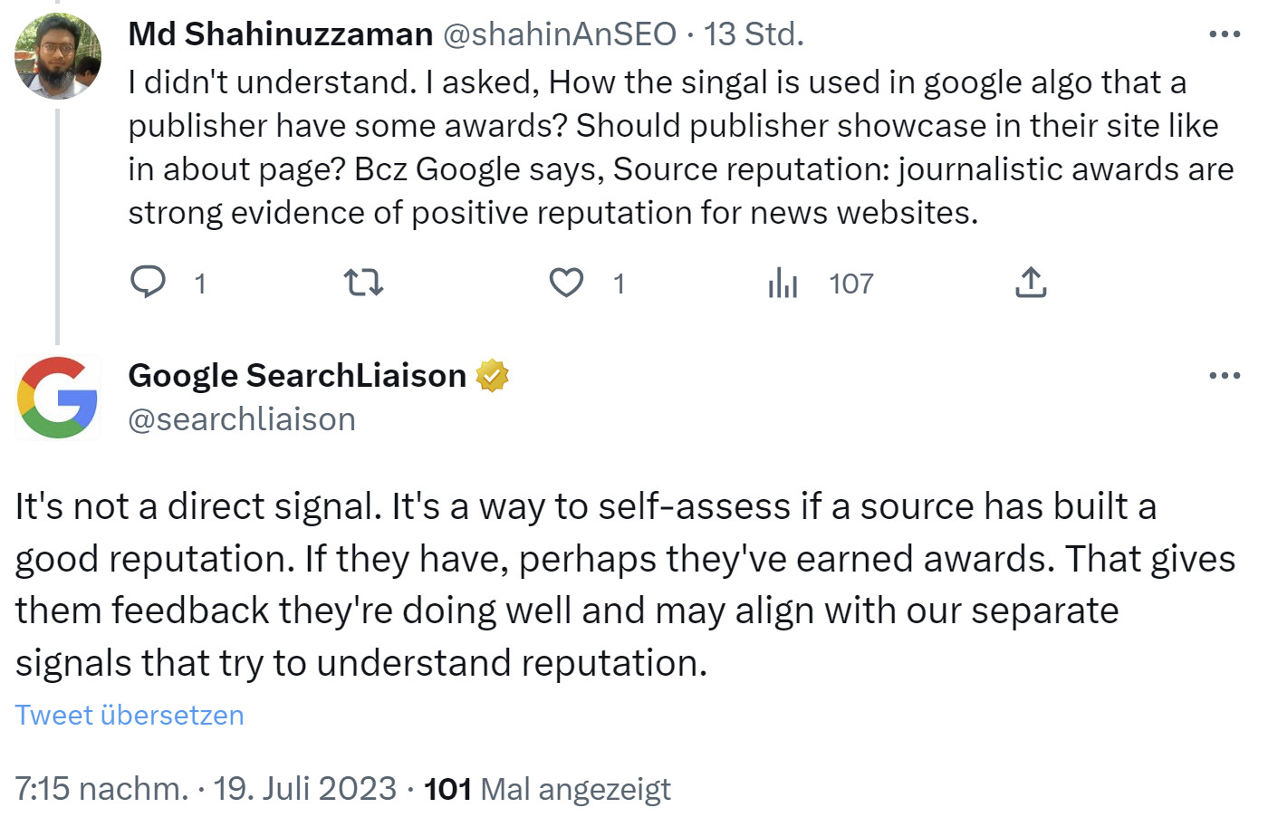 Google: Journalistische Auszeichnungen sind kein direktes Rankingsignal