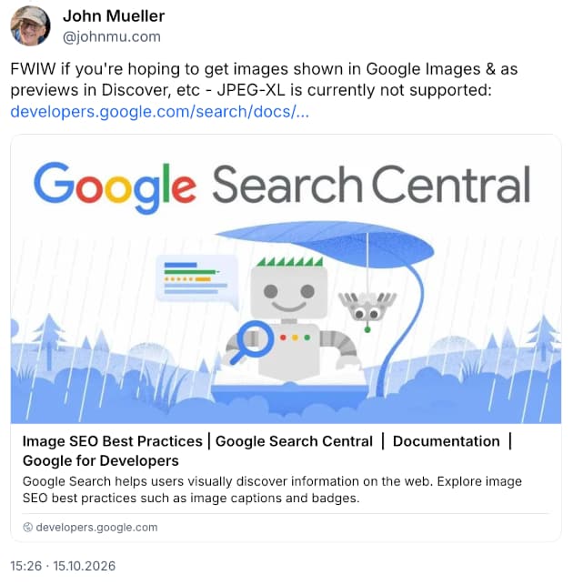 Google: JPEG XL derzeit nicht in Bildersuche und Discover unterstützt