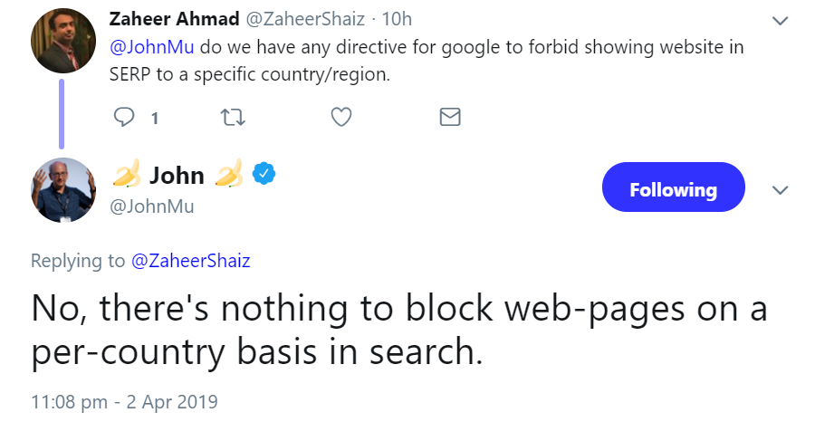 Google: keine Möglichkeit, das Erscheinen von Suchergebnissen in einzelnen Ländern zu vermeiden