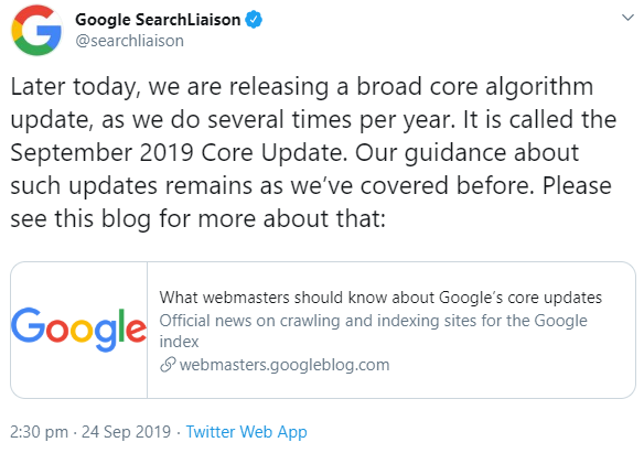 Google kündigt großes Core-Update an - 24. September 2019