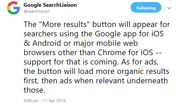 Google: Amkündigung des 'More'-Buttons für Suchergebnisse - zweiter Teil