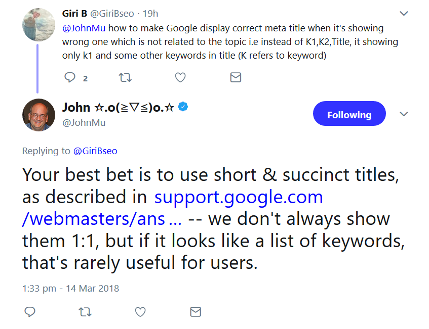 Google: kurze und prägnante Seitentitel verwenden