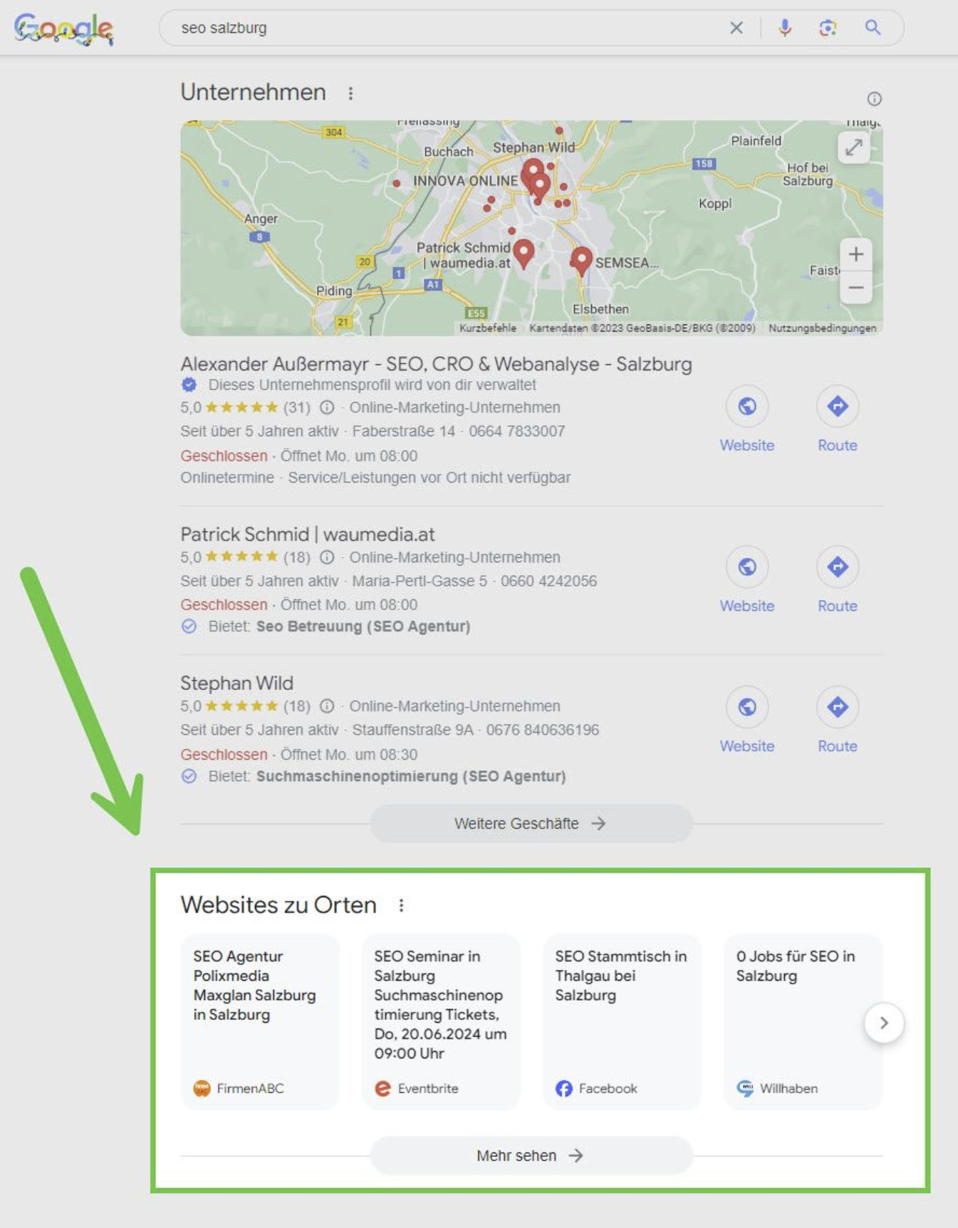 Google: Websites zu Orten ohne Bild