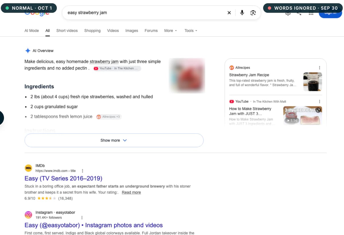Google: manipulierte Suchergebnisse zu "easy strawberry jam"