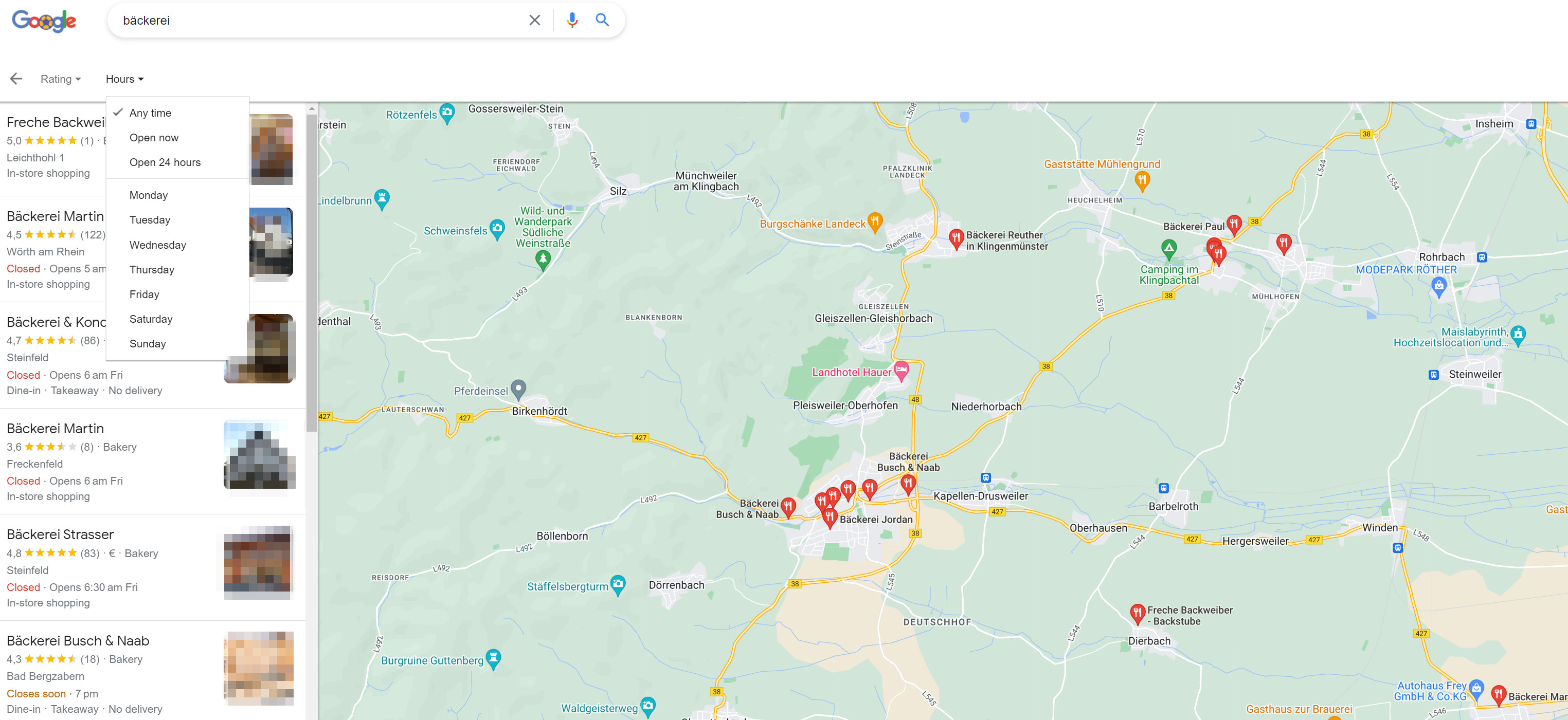 Google Maps mit Filter für Öffnungszeiten