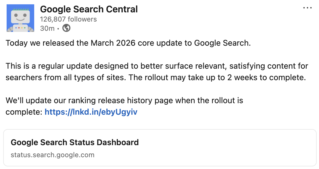 Google March 2026 Core Update