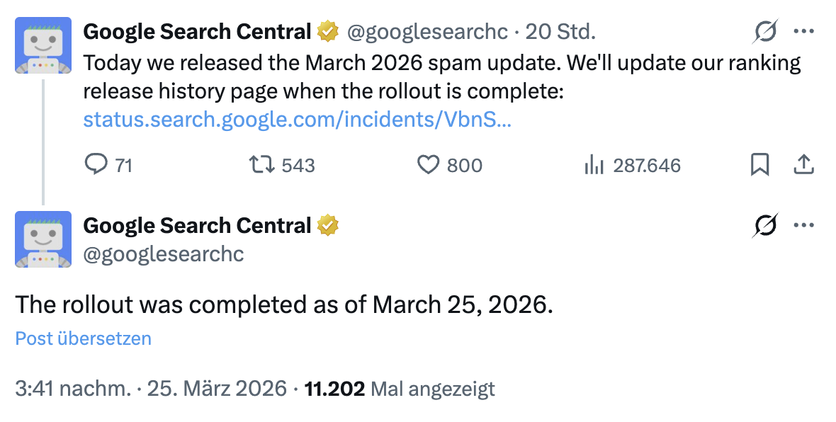 Google March 2026 Update ist schon beendet