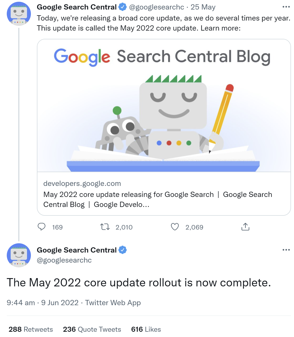 Google May 2022 Core Update: Rollout ist abgeschlossen.