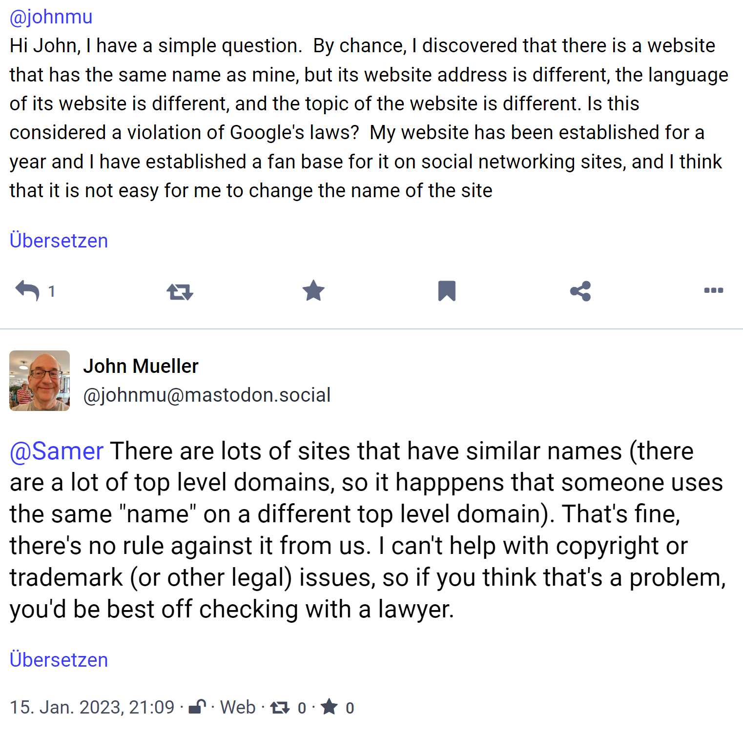 John Müller auf Mastodon: Mehrere Websites mit dem gleichen Namen verstoßen nicht gegen Googles Richtlinien