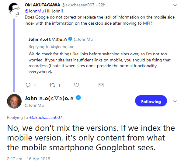 Google: mobile und Desktop-Inhalte einzelner Seiten werden nicht gemischt