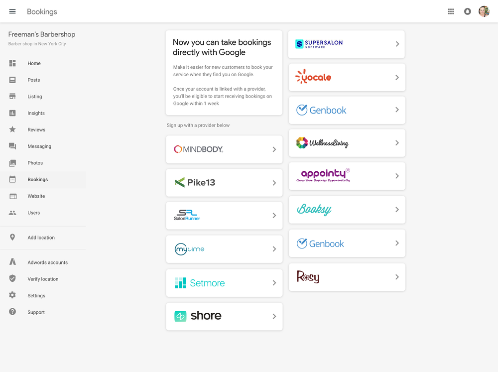 Google My Business: ausgewählte Buchungspartner