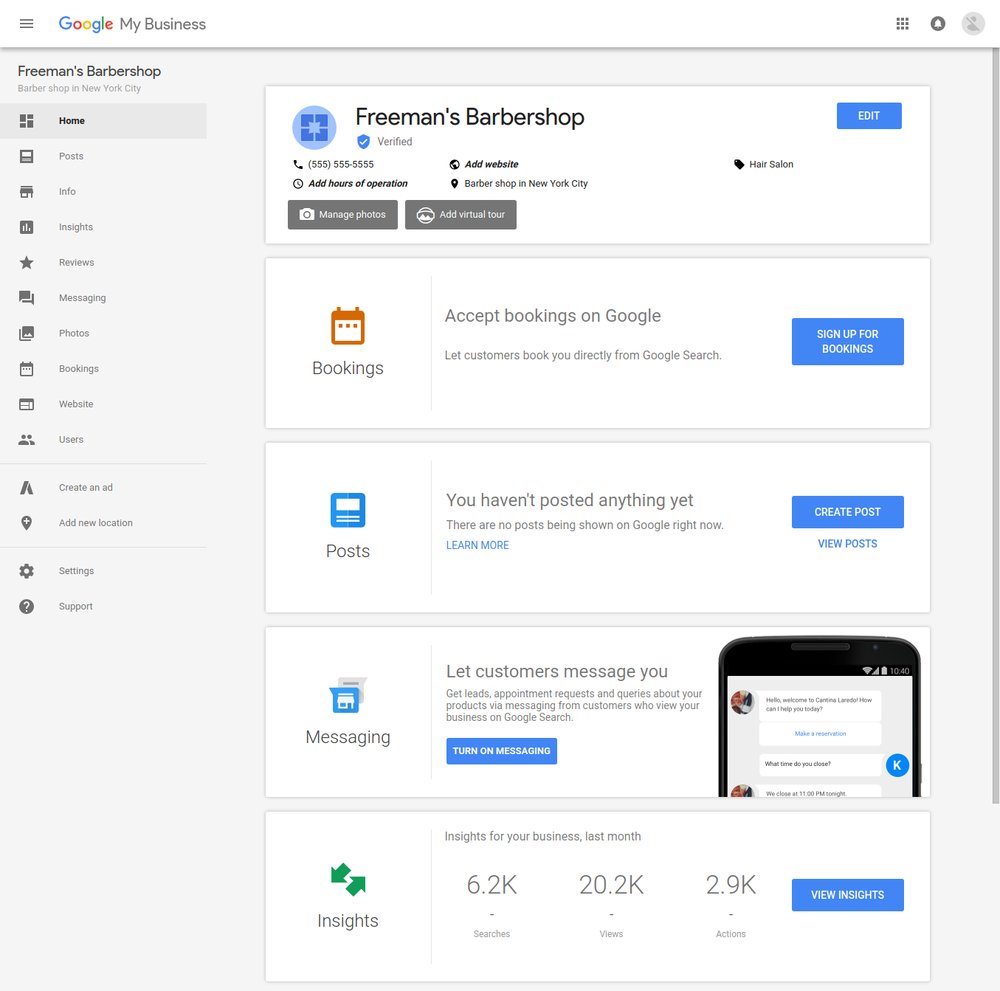 Google My Business-Dashboard mit Buchungsfunktion