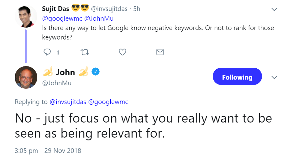 Google: Es gibt keine negativen Keywords
