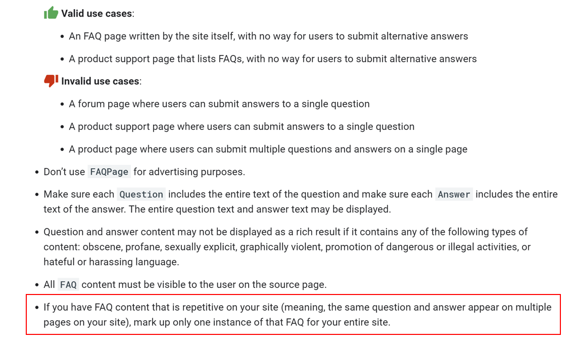 Google: neue Richtlinie für FAQ-Markup: gleiche Inhalte nur einmal auszeichnen