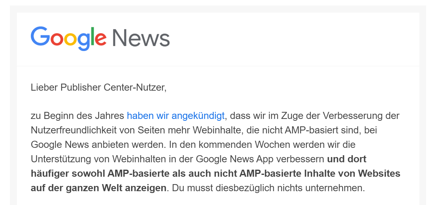 Google News wird mehr Nicht-AMP-Inhalte anzeigen