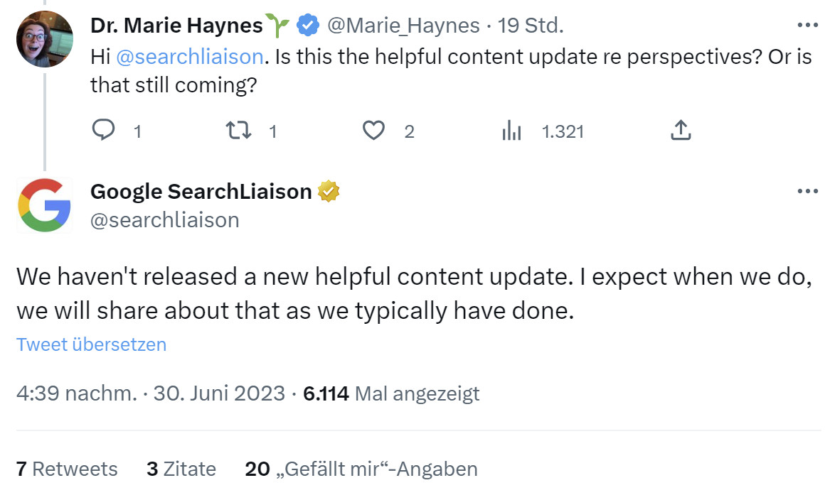 Google: noch kein Helpful Content Update ausgerollt