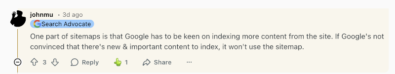 Google nutzt Sitemaps einer Website nur, wenn es von den Inhalten überzeugt ist