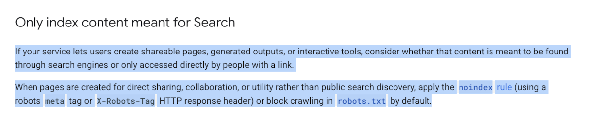 Google: Only index content meant for search
