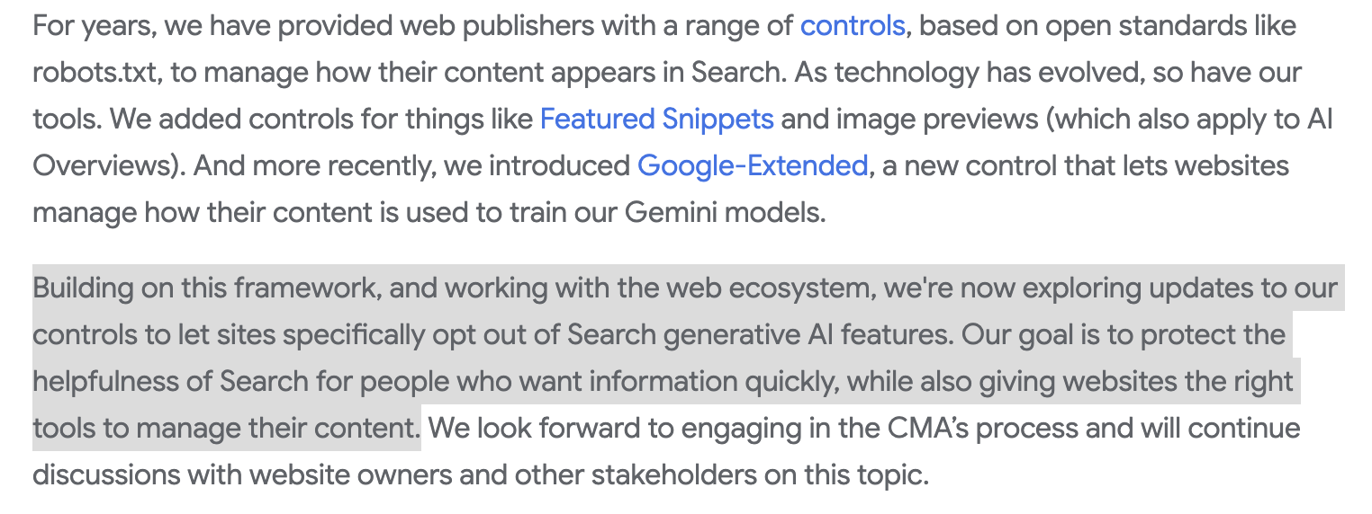 Google: möglicherweise gibt es bald einen separaten Opt-Out für KI-Features