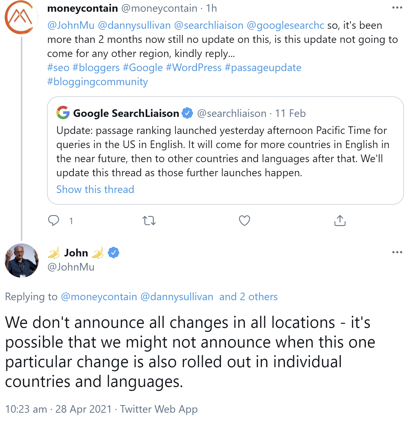 Google: Rollout von Passage Ranking für weitere Länder und Sprachen wird möglicherweise nicht angekündigt