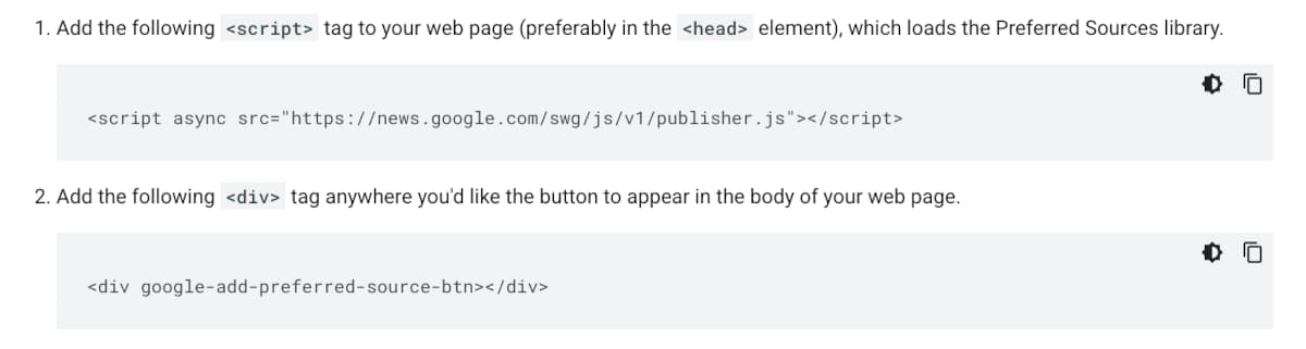 Google Preferred Sources interaktiver JavaScript-Button Anleitung