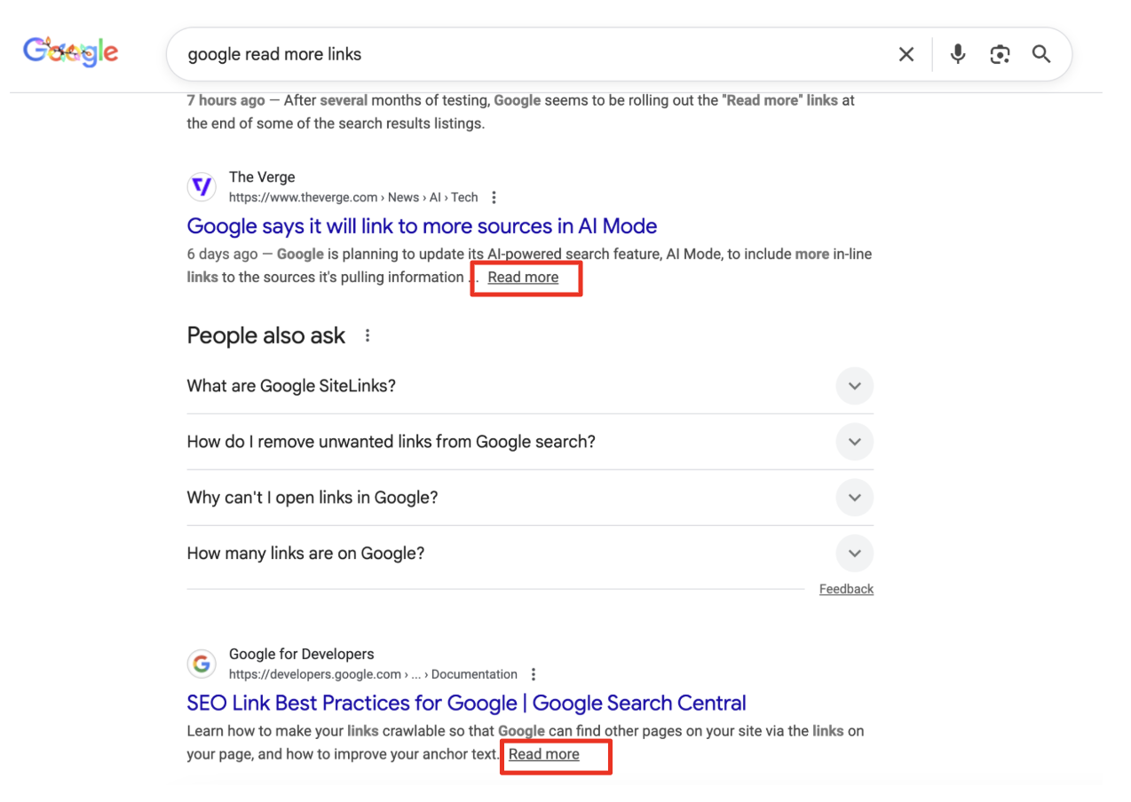 Google SERP: 'Read more'-Links